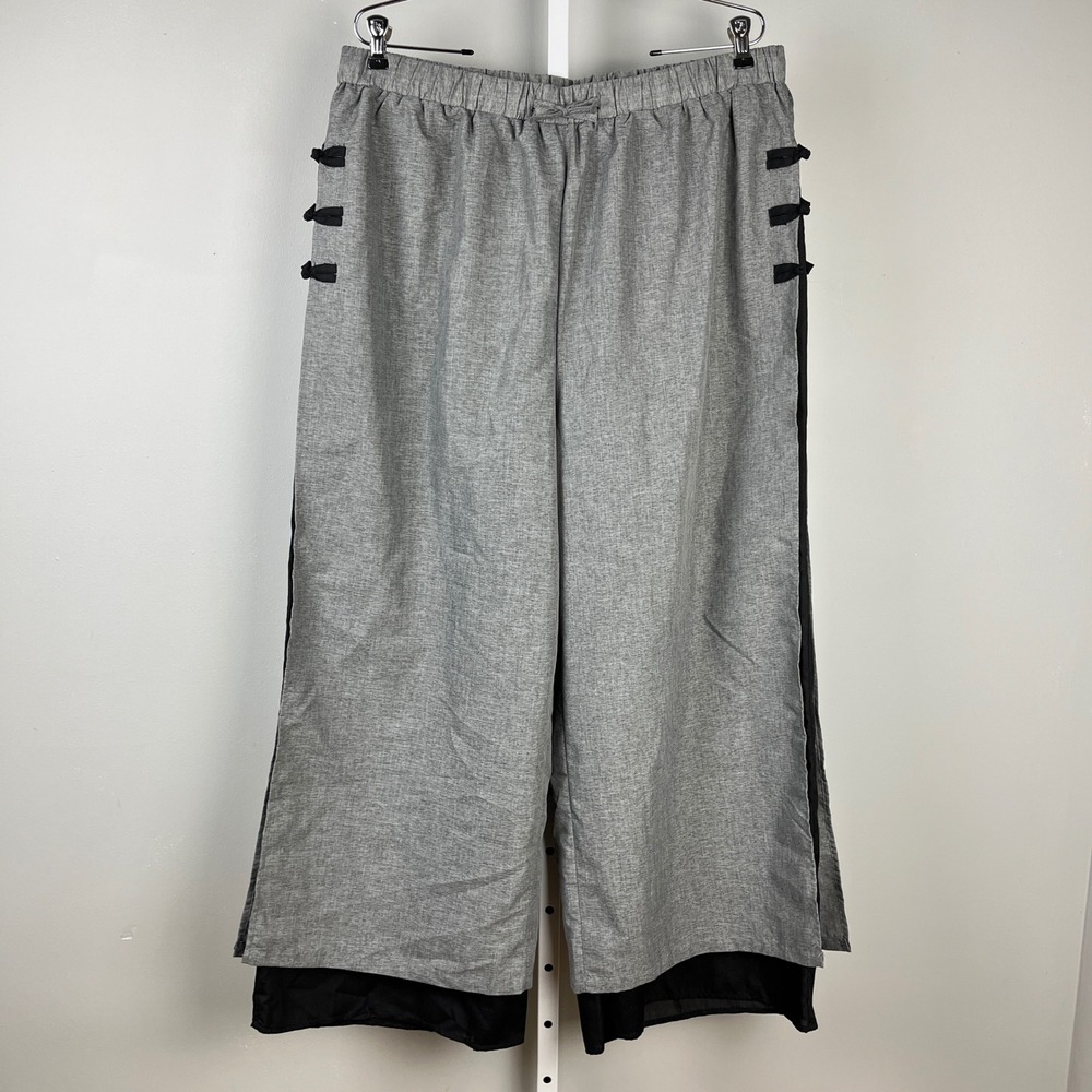 Misslook Wide Leg Palazzo Pants Elastic Waist Bow Detail Gray Womens 4XL